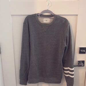 Sol Angeles Gray Crewneck Sweater with White Sleeve Stripes
